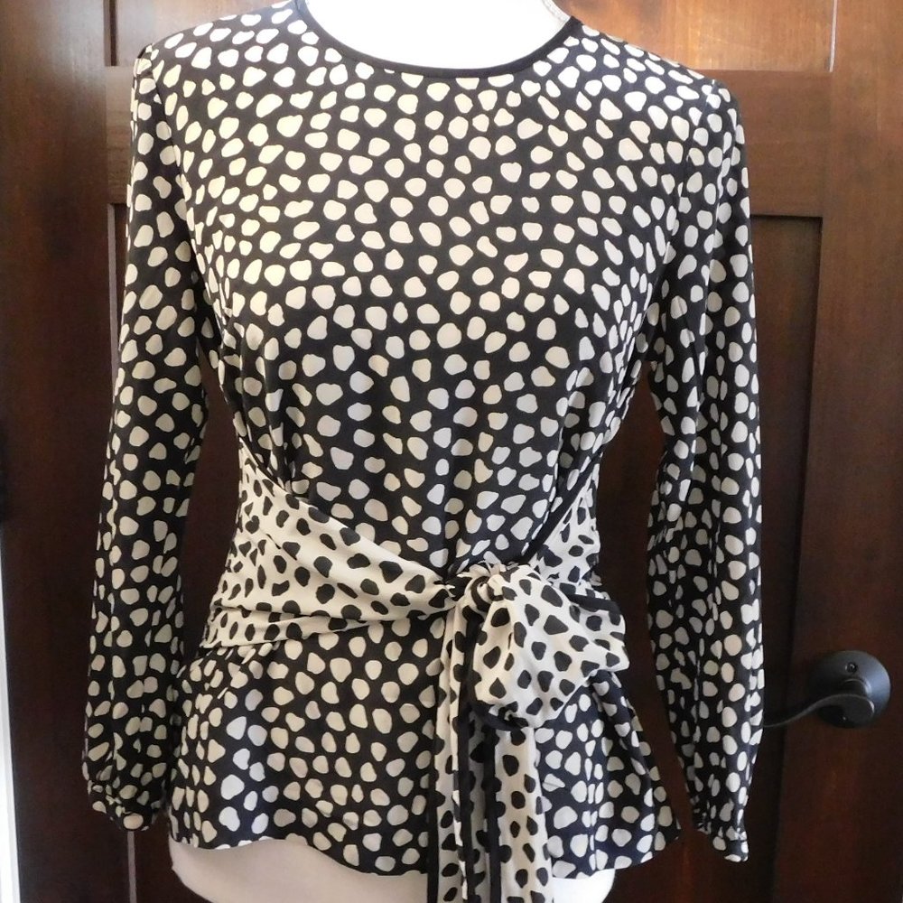 J. Crew 100% Silk Pebble Print Tie Waiste Blouse
